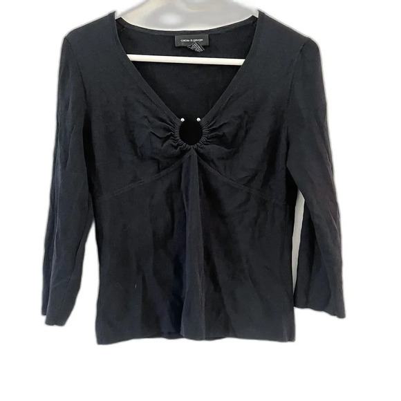 Cable & Gauge Women’s Black Basic Blouse Horseshoe Metal Key Hole Sz M - Picture 1 of 8